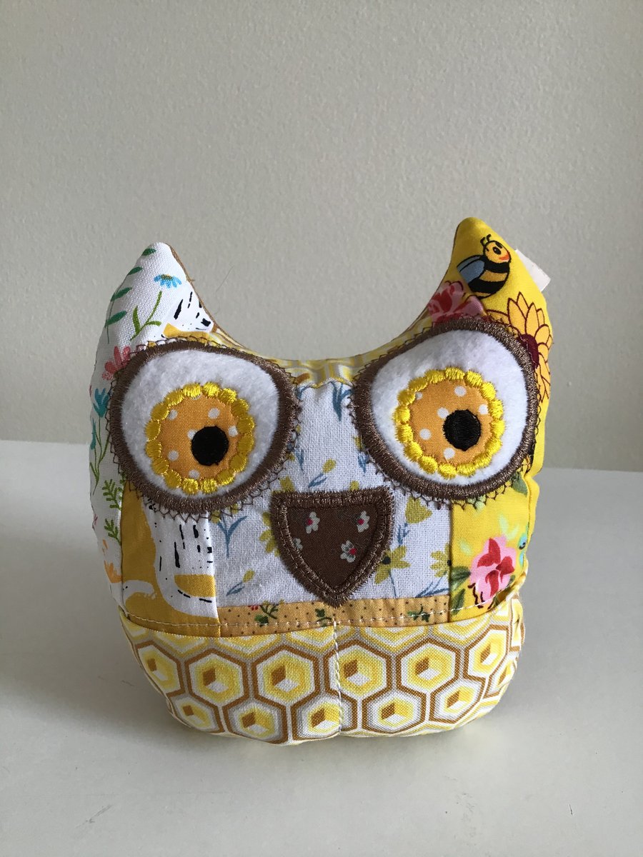 Owl pincushion and storage caddy in yellow. Reduced.