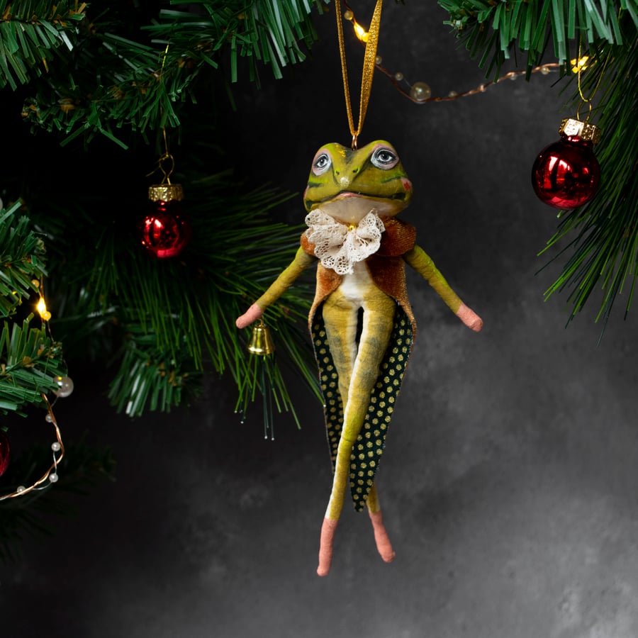 Cyril the frog, an art doll hanging ornament
