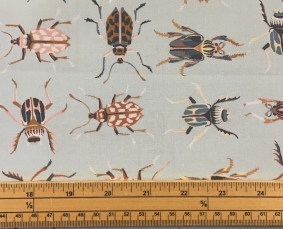 Fat Quarter Forage Bugs And Insects On Blue 100% Cotton Quilting Fabric
