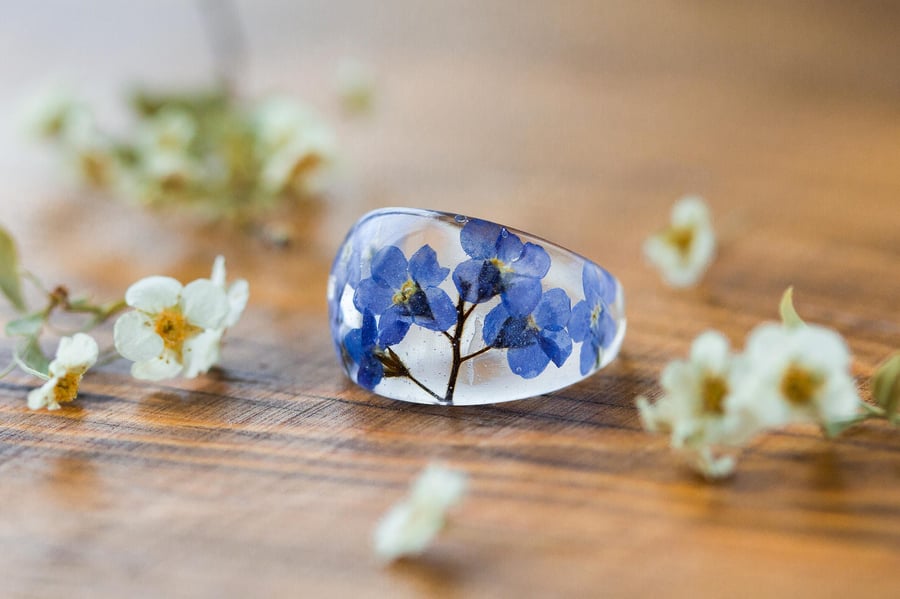 Forget me Nots Ring Chunky Ring Something Blue Botanical Jewellery Pressed Flowe