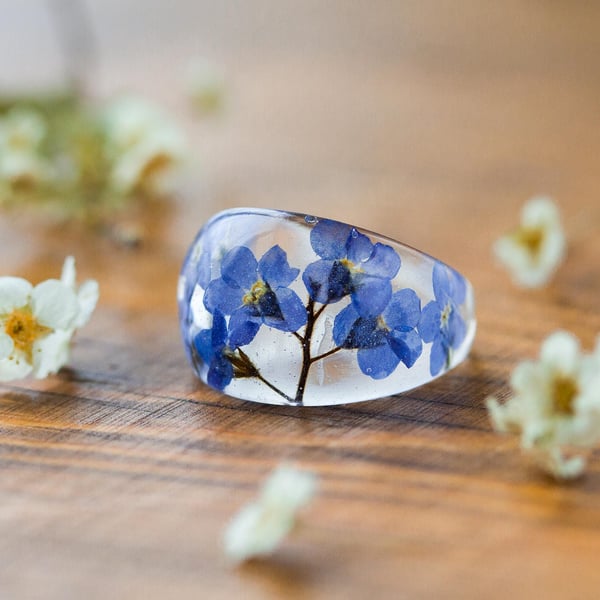 Forget me Nots Ring Chunky Ring Something Blue Botanical Jewellery Pressed Flowe