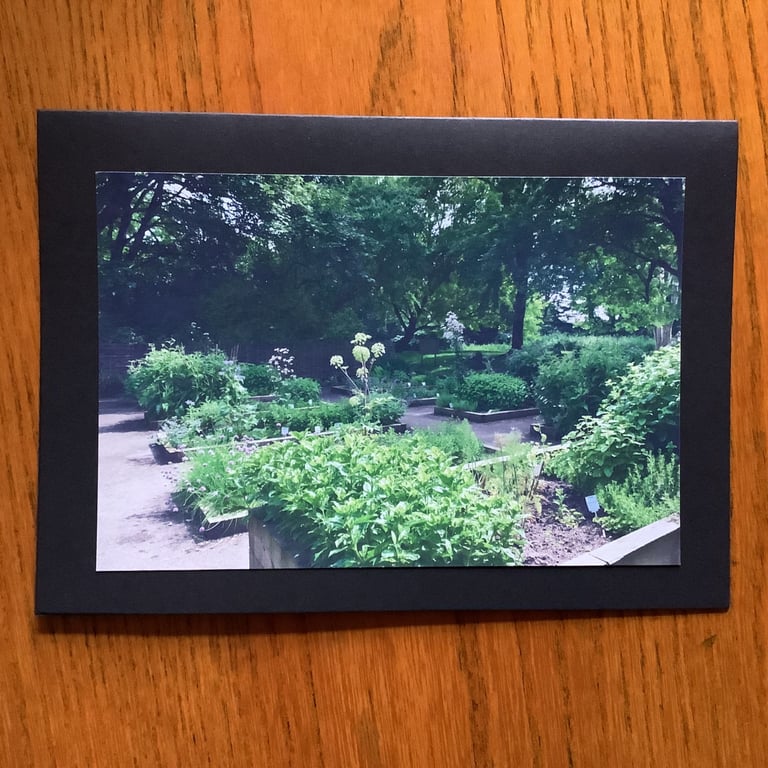 Handmade original photo card of the Medieval Herb Garden, North Shields