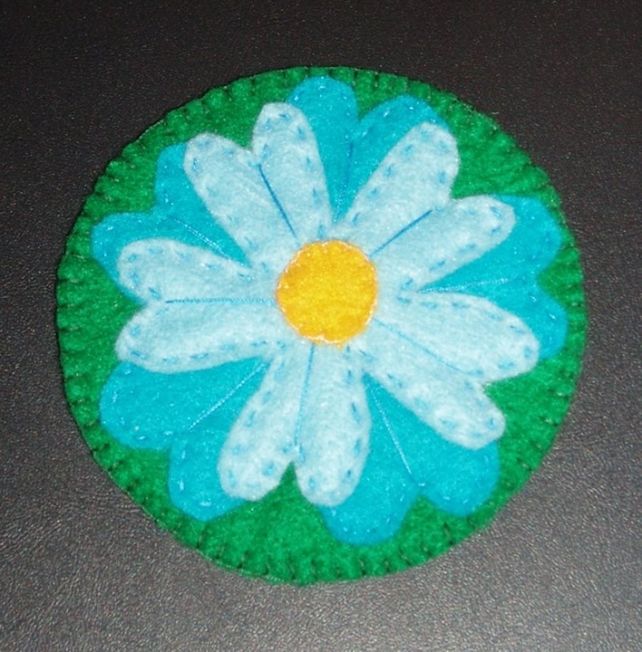 Five Petal Flower Blue Felt Coaster