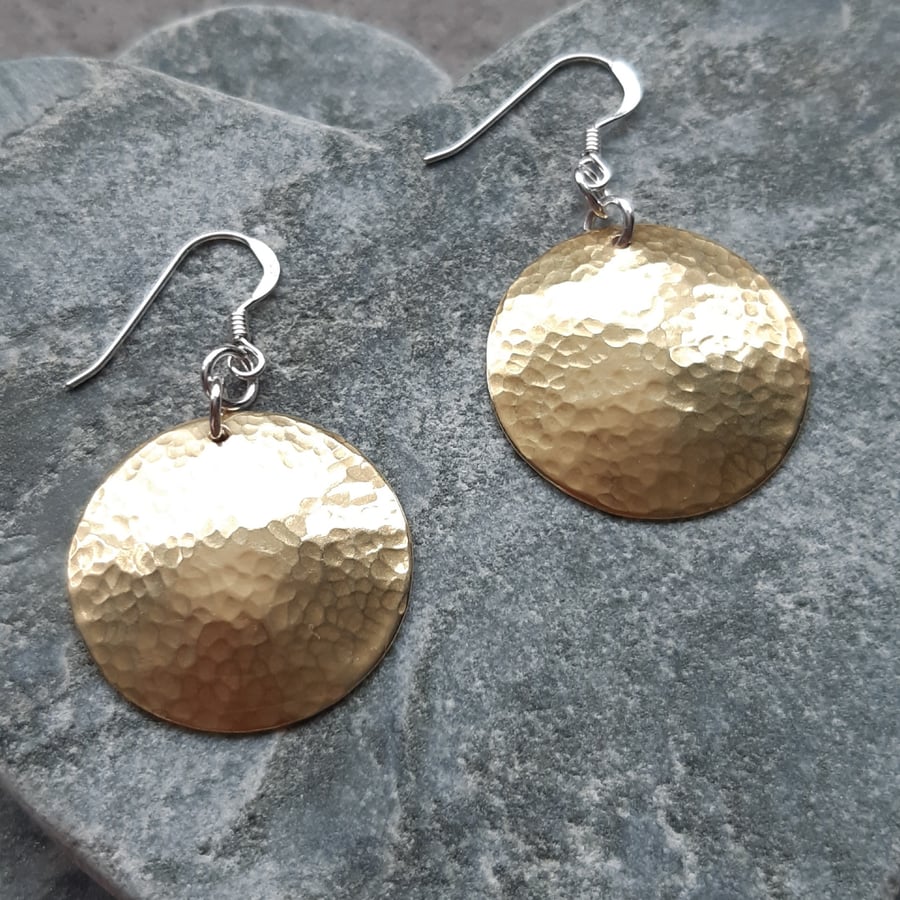 Large Brass Domed Earrings With Sterling Silver Ear Wires