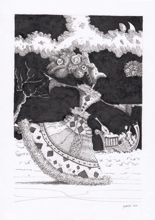 'The Skater and The Moon' an A4 sized original artwork