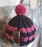 Small Tea Cosy for 2 Cup Tea Pot, Black & Pink, Hand Knitted, Wool Mix Yarn - Image 3