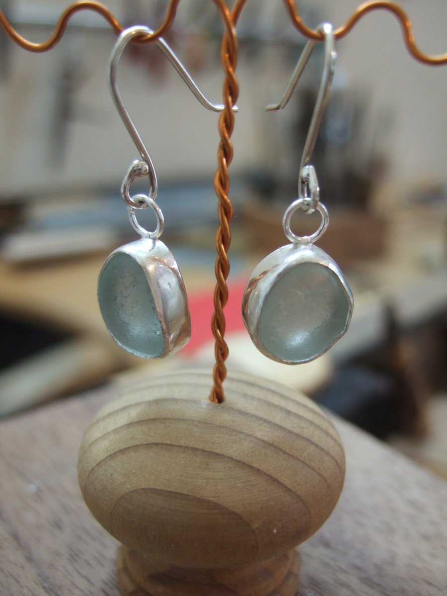 Sterling Silver and Sea Glass Dangle Earrings