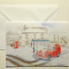 Greetings card Morris Minor mail van Bodmin Moor Cornwall winter scene