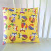 Retro Yellow Fox Cushion, Small Complete Cushion for a Nursery or Child Bedroom 