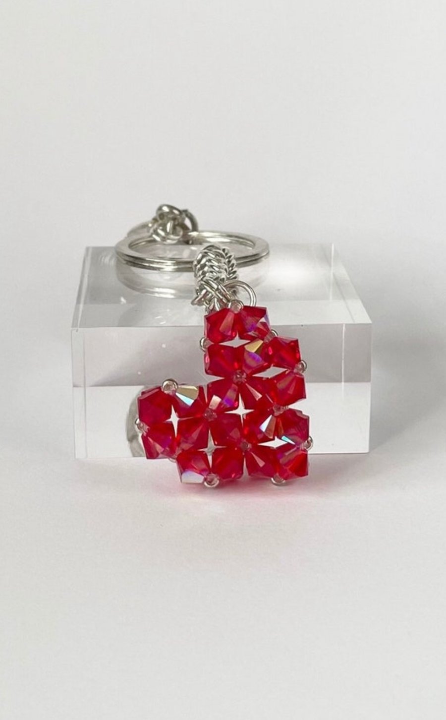 Handbag Charm, Red Crystal Heart, with a Chainmaille Chain and Keyring