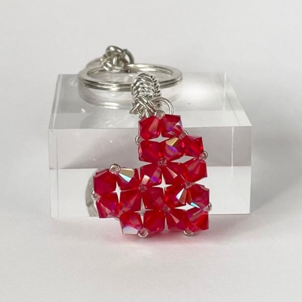 Handbag Charm, Red Crystal Heart, with a Chainmaille Chain and Keyring