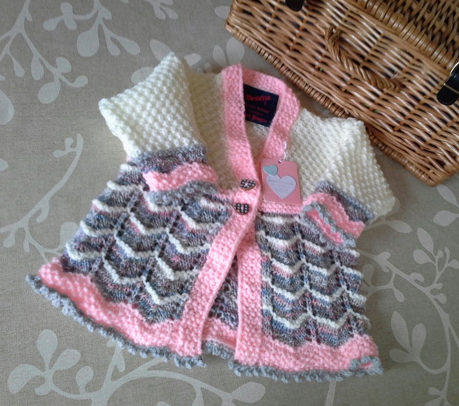 Baby Girl's Hand Knitted Lace Cardigan  3-9 months size