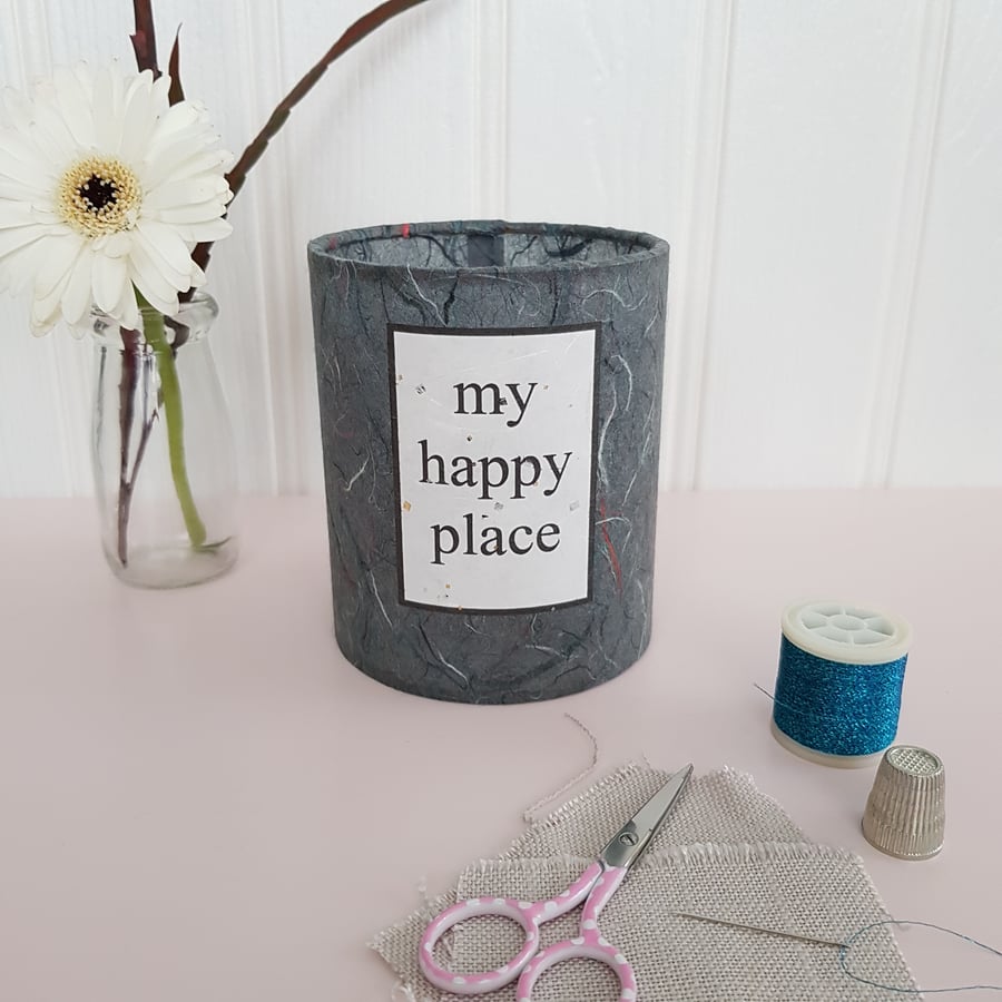 "My Happy Place" lantern with LED candle
