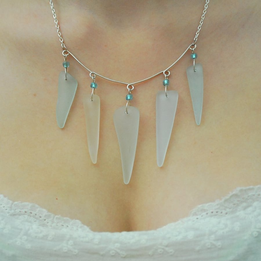 Beach glass icicle necklace