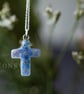 Real Flower Forget me Not Christian Cross Necklace - Sterling Silver - Image 1