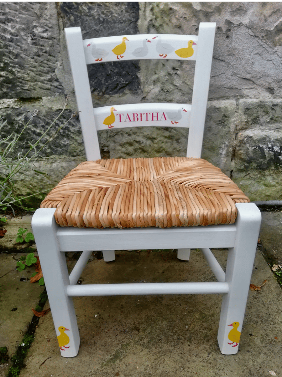 Rush seat personalised children's chair - Ducks theme - made to order