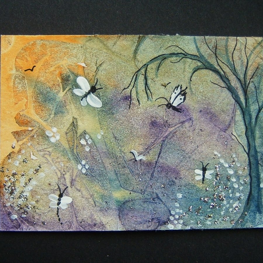 fantasy art painting butterflies and dragonflies aceo ref 195