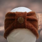 Rust button headband. Wool  brown knitted ear warmers.
