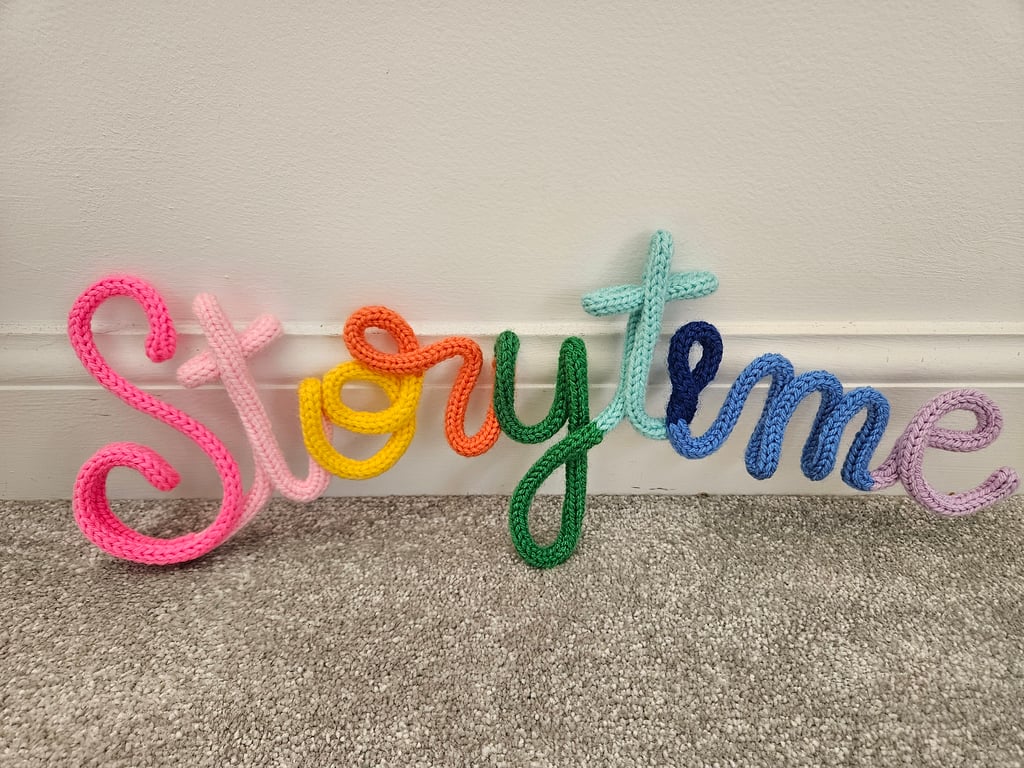 Storytime Knitted crochet wire sign
