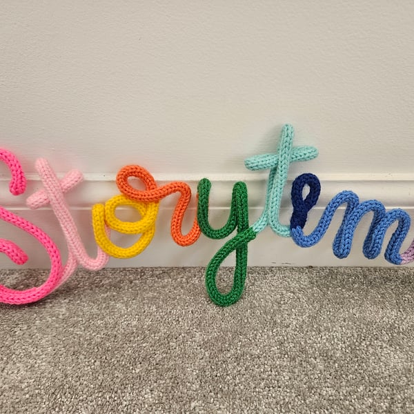 Storytime Knitted crochet wire sign