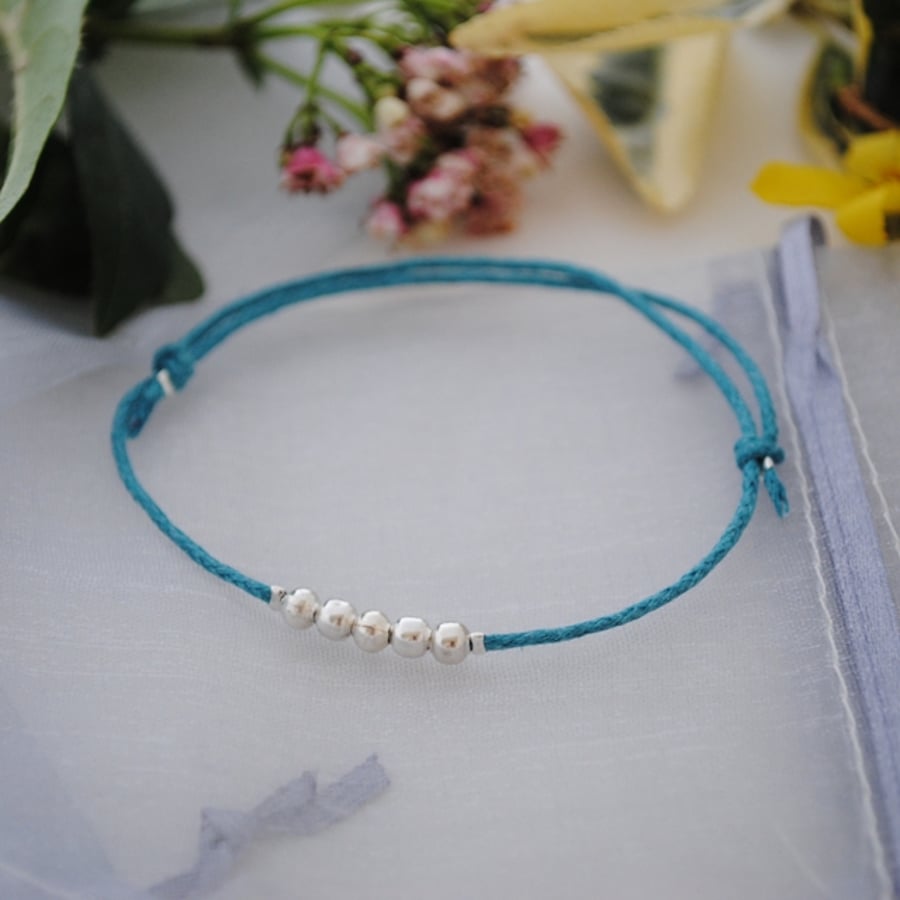 Friendship Bracelet-turquoise with silver beads