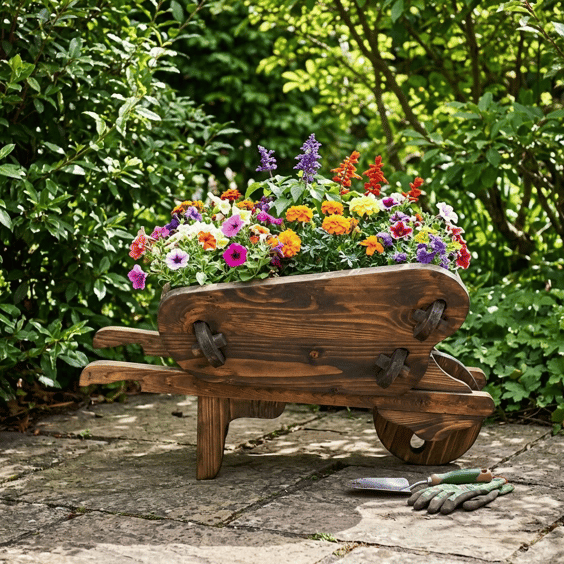 Wooden Wheelbarrow Garden Planter