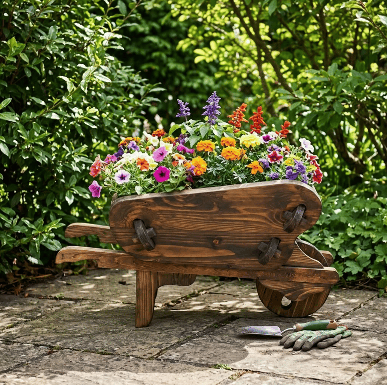 Wooden Wheelbarrow Garden Planter