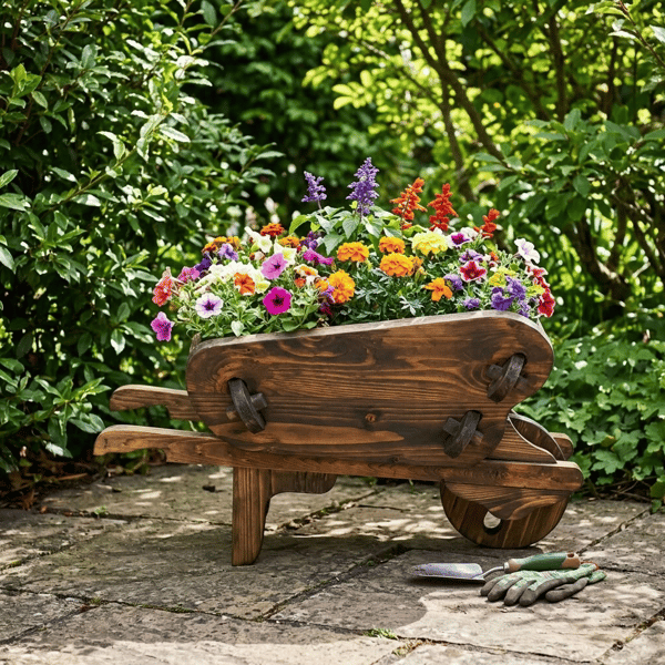 Wooden Wheelbarrow Garden Planter