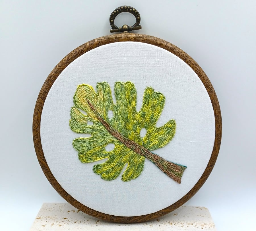 Monstera Leaf Embroidery Hoop, Hand Embroidery, Foliage Embroidery, Nature Lover