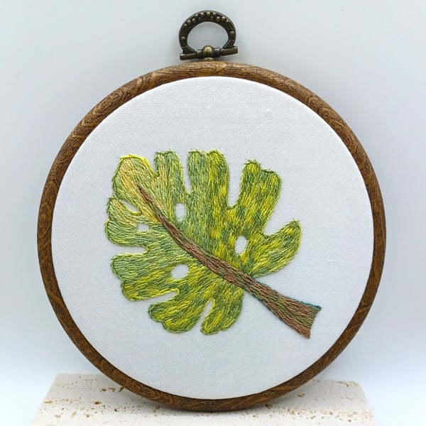 Monstera Leaf Embroidery Hoop, Hand Embroidery, Foliage Embroidery, Nature Lover