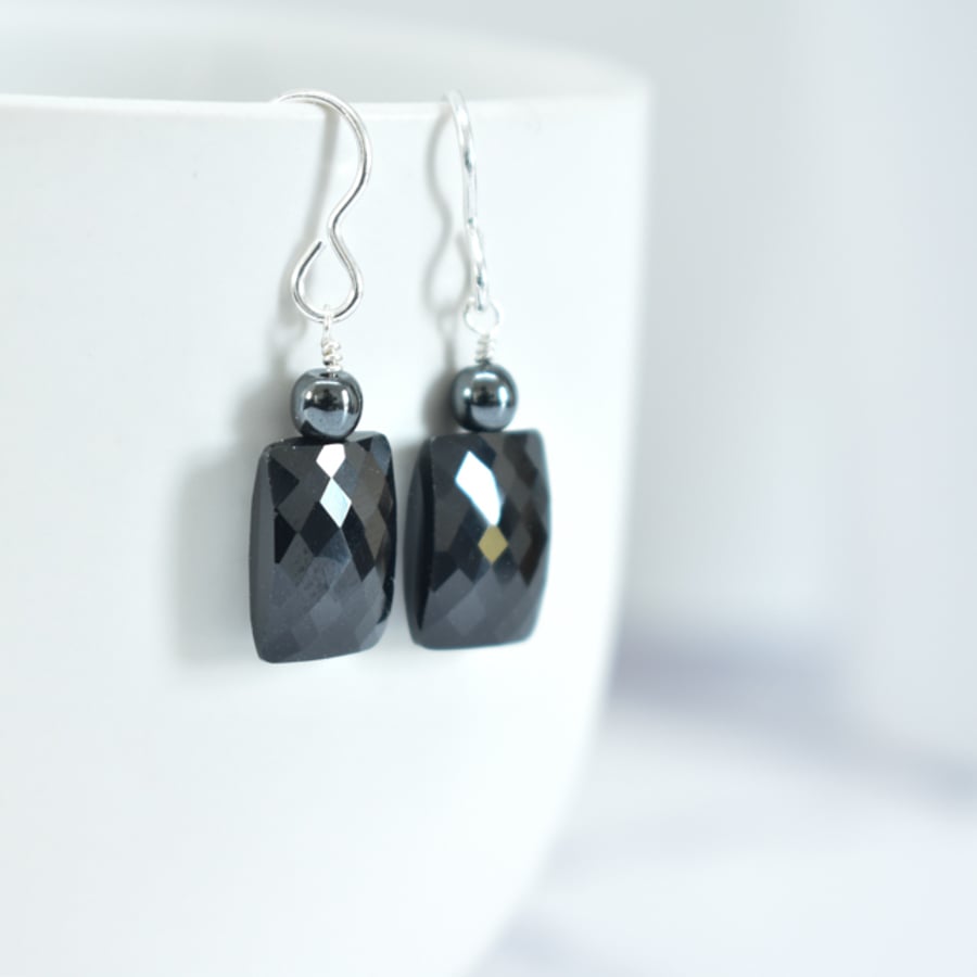 Black Spinel and Hematite Gemstone Earrings