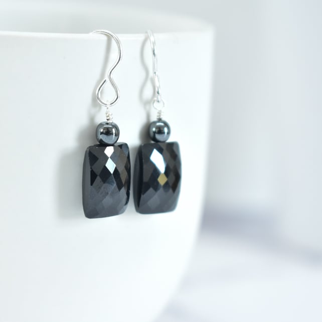Black Spinel and Hematite Gemstone Earrings