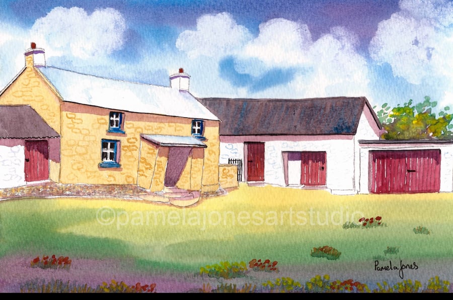 Pembrokeshire Farmhouse, West Wales, Original Watercolour in 14 x 11 '' Mount