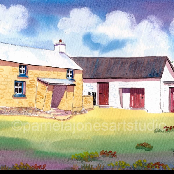 Pembrokeshire Farmhouse, West Wales, Original Watercolour in 14 x 11 '' Mount