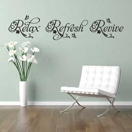 RELAX REFRESH REVIVE 80cm BLACK swirls wall art sticker decal salon spa bathroom
