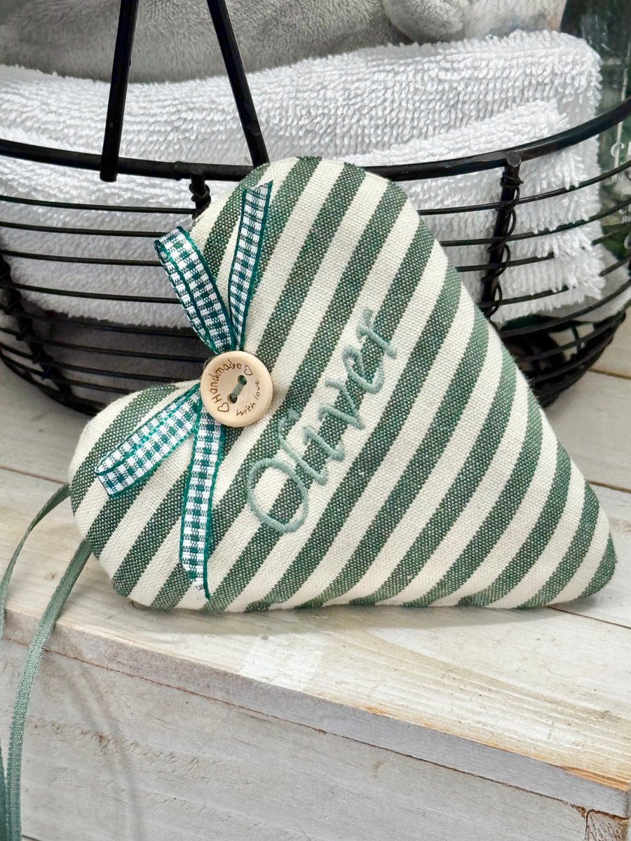 GREEN NAME HEART - new baby gift - green stripes