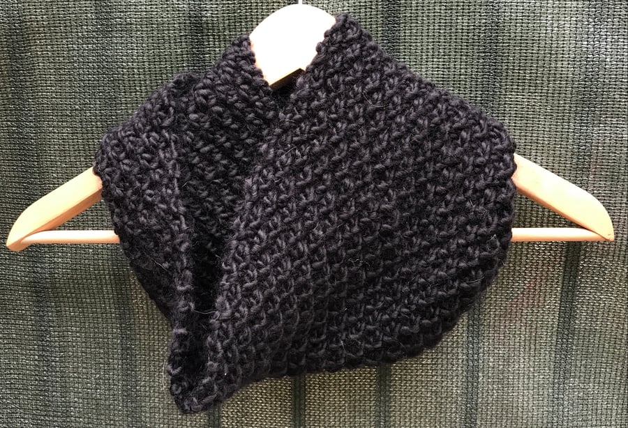 Black Wool & Acrylic Hand Knitted Cowl