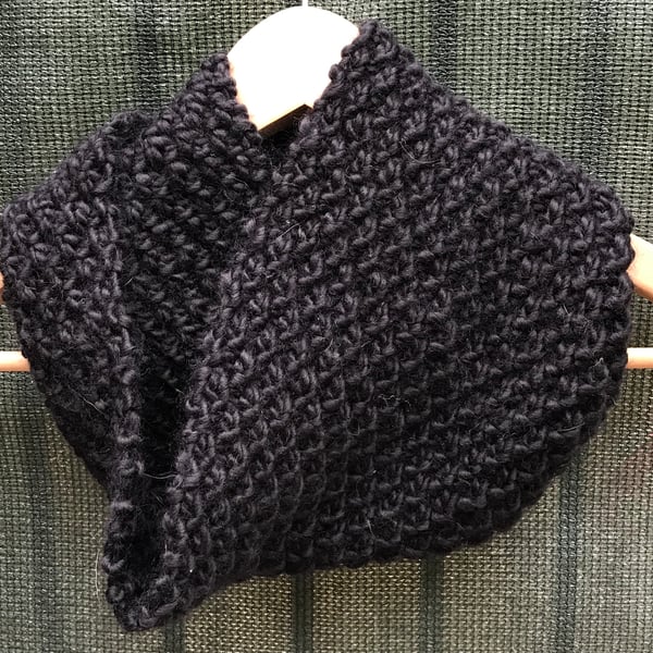Black Wool & Acrylic Hand Knitted Cowl