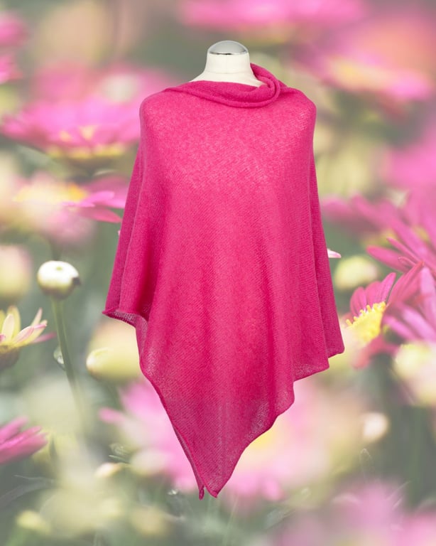 Lipstick Pink Women's Poncho. Hot pink Poncho. Lightweight wedding shawl.