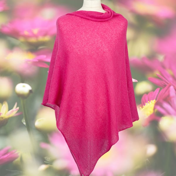 Lipstick Pink Women's Poncho. Hot pink Poncho. Lightweight wedding shawl.