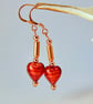 Murano Glass Heart & Copper Earrings, Birthday, Anniversary, Gifts For Her