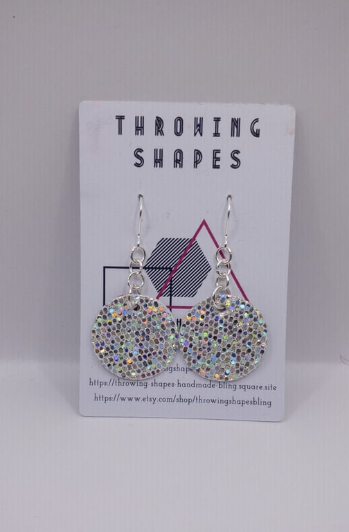 Elegant Even smaller disco diva faux leather earrings, disco glitter ball inspir