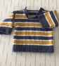 Blue, yellow and white striped jumper