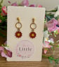 Red Flower Dangle Earrings, Enamel Floral Charms, Handmade Jewellery