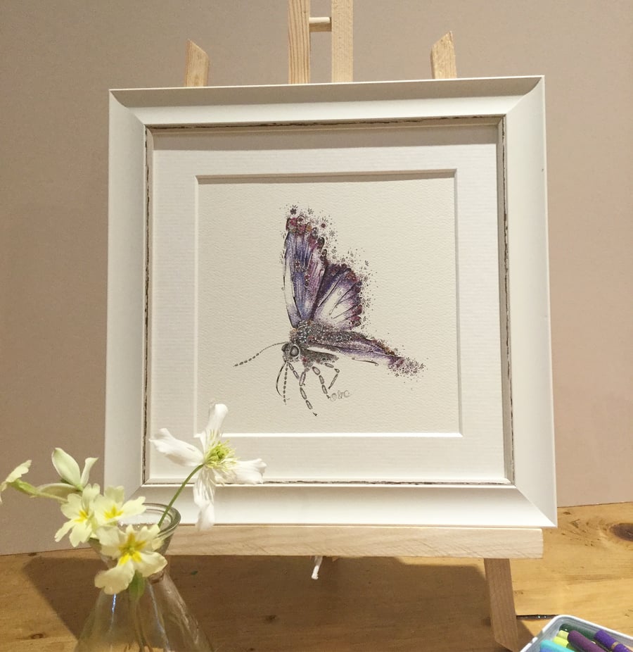 Small Framed Common Blue Butterfly 