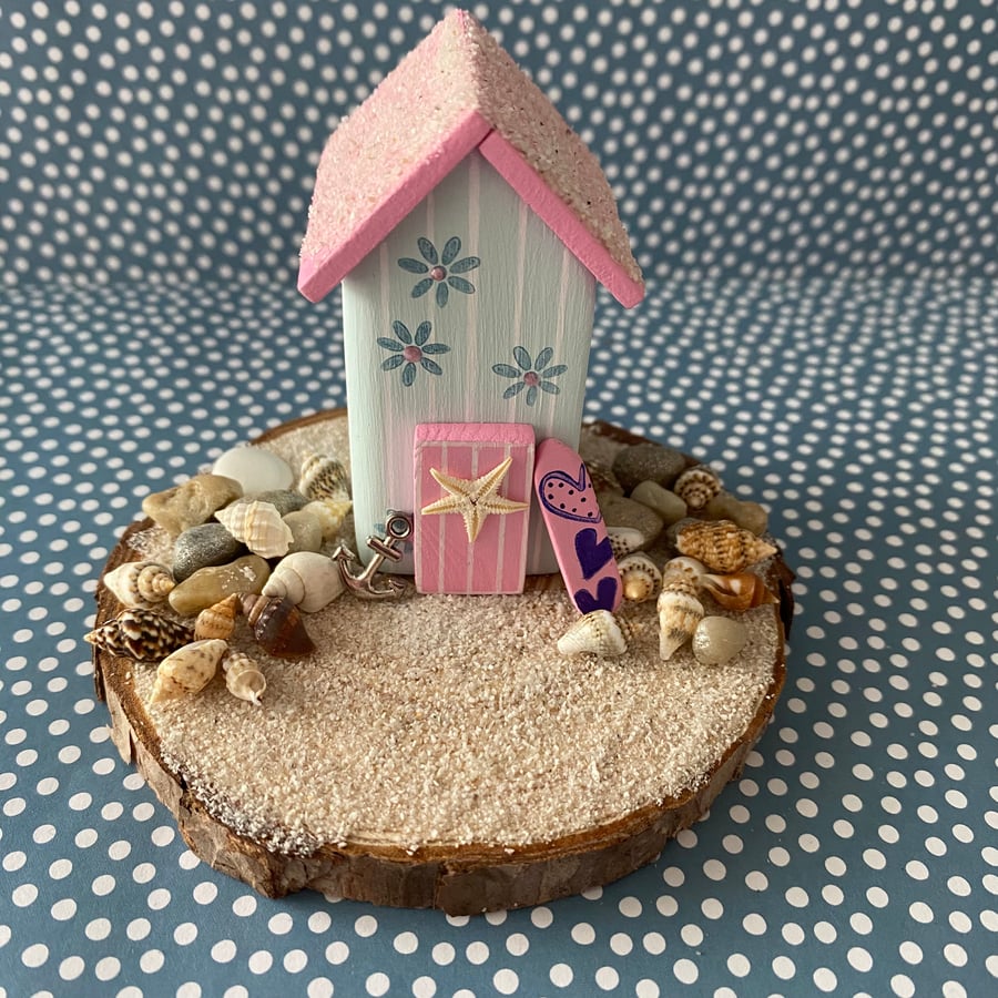 Miniature Wooden Beach Huts Ornament, gift for her him, seaside home decor