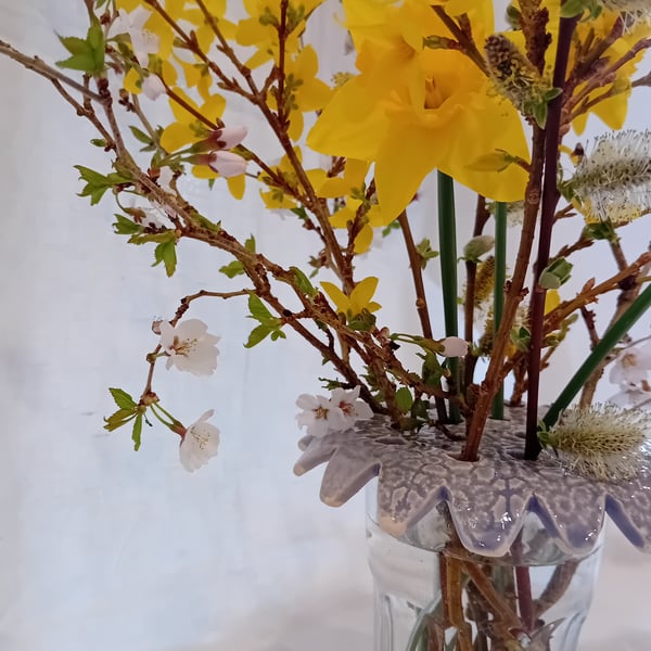 Ceramic flower frog, purple 