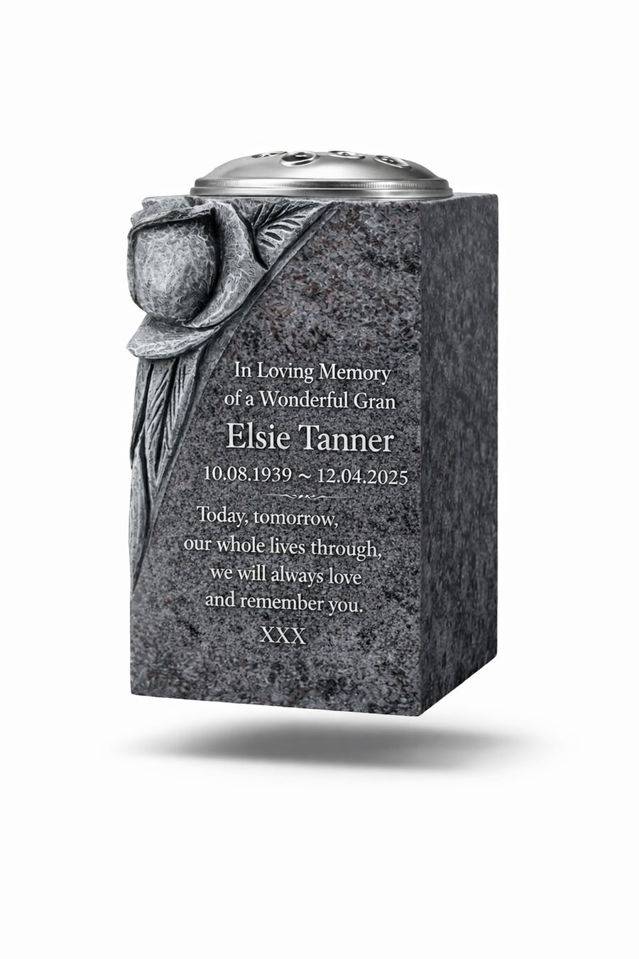 Granite Memorial Vase RoseBowl Grave Flower Pot Cemetery Stone GraveStone Plaque