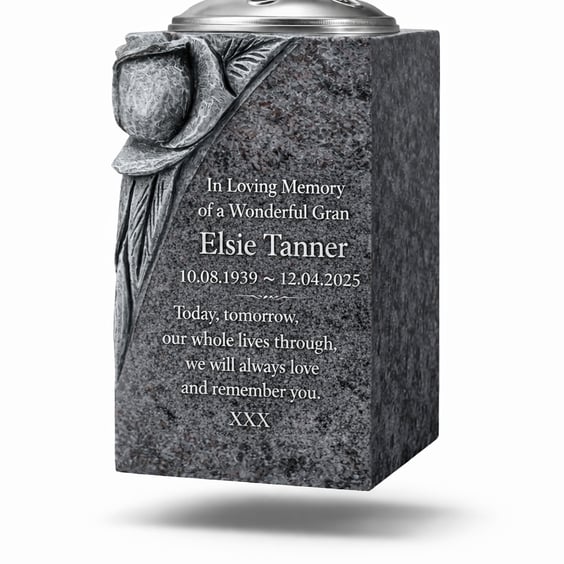 Granite Memorial Vase RoseBowl Grave Flower Pot Cemetery Stone GraveStone Plaque