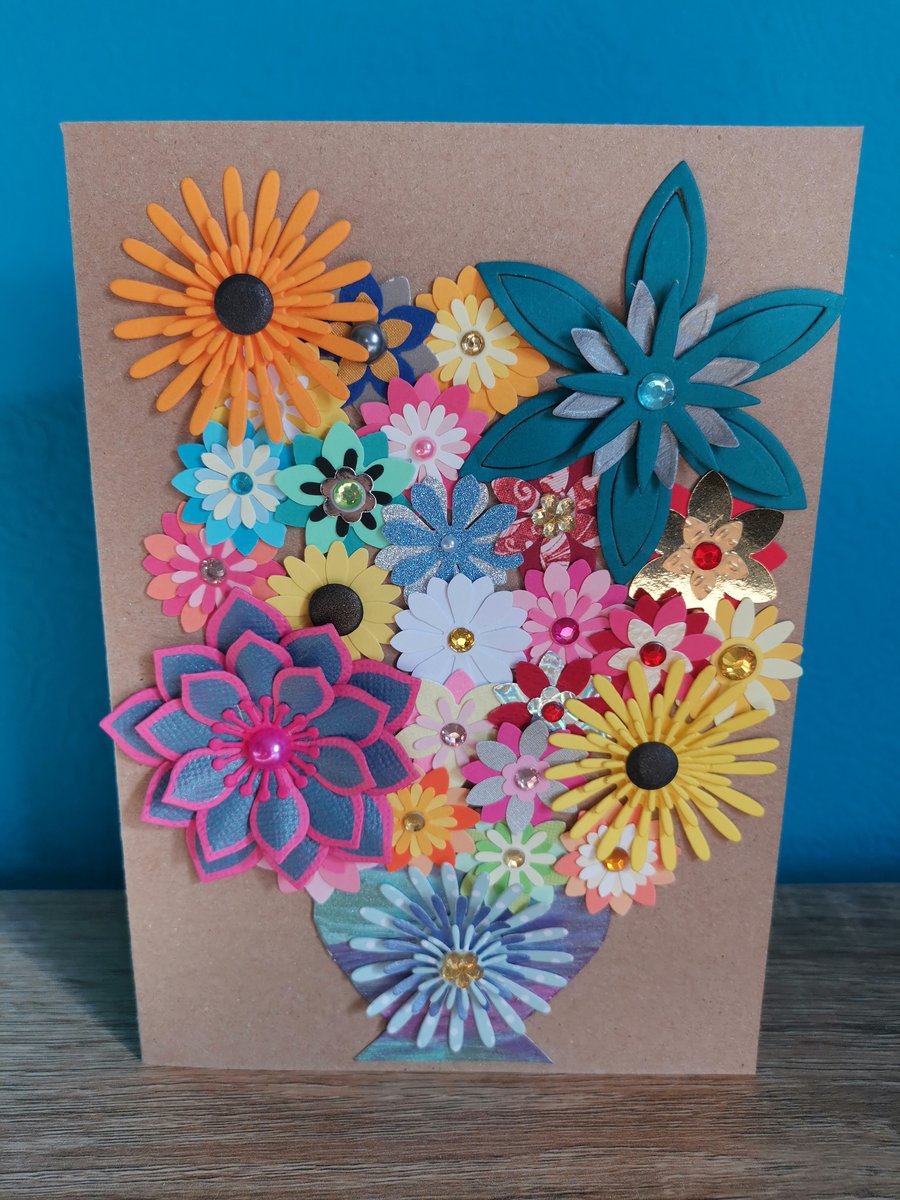 Multicolored flowers luxury handmade flower keepsake greeting card boxed 